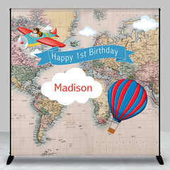 Aperturee - Travel Map Aircraft Custom 1st Birthday Backdrop