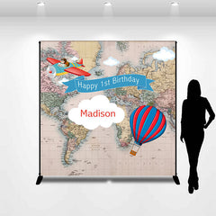 Aperturee - Travel Map Aircraft Custom 1st Birthday Backdrop