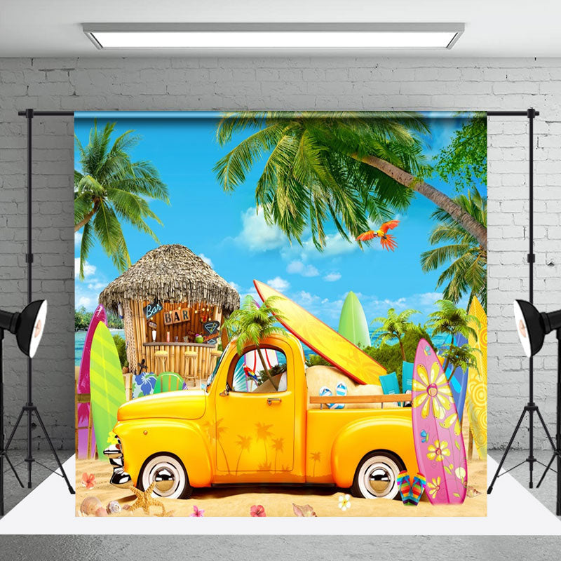 Aperturee - Traveling Coconut Tree Car Bar Beach Summer Backdrop