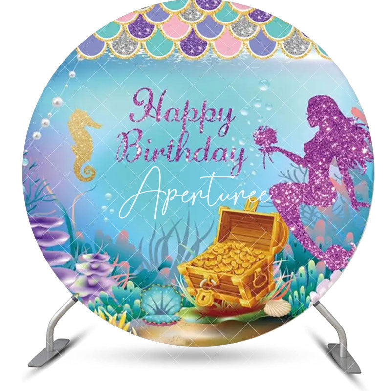 Aperturee - Treasure Sparkle Mermaid Round Backdrop For Birthday