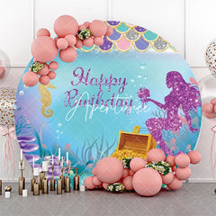 Aperturee - Treasure Sparkle Mermaid Round Backdrop For Birthday