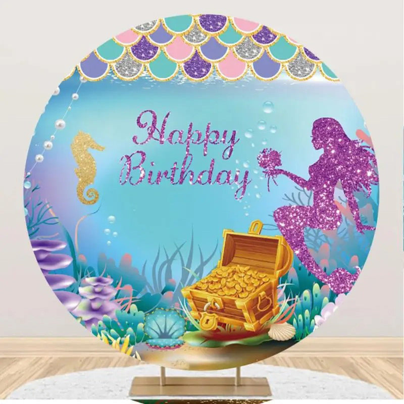 Aperturee - Treasure Sparkle Mermaid Round Backdrop For Birthday