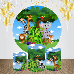 Aperturee - Tree Animals Spring Round Bakcdrop Kit For Birthday