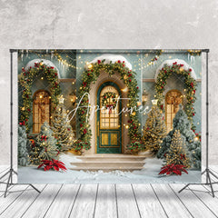 Aperturee - Tree Light Door Window Snow Scene Christmas Backdrop