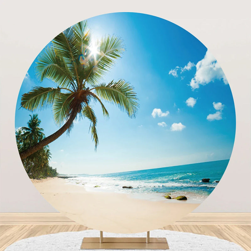 Aperturee - Tree Sunlight Hawaii Beach Round Birthday Backdrop