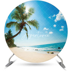 Aperturee - Tree Sunlight Hawaii Beach Round Birthday Backdrop