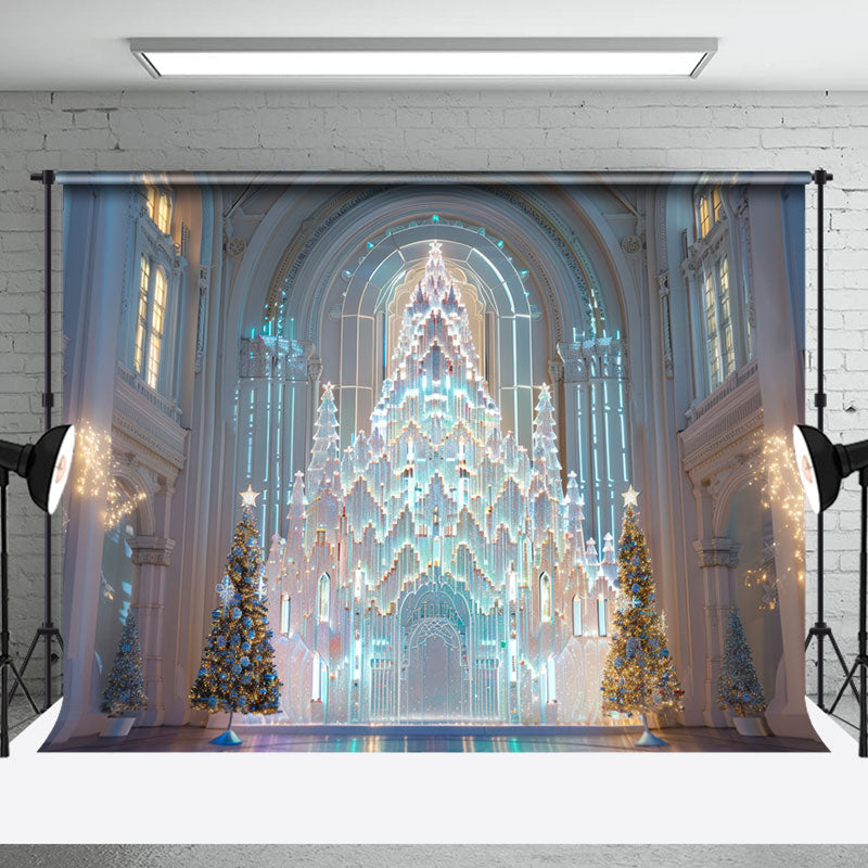 Aperturee - Trees Luxury Ice Palace Christmas Backdrop For Photo