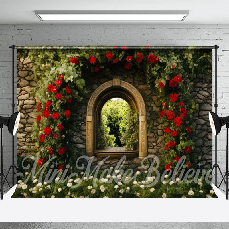 Aperturee - Trendy Arched Door Res Flowers Birck Spring Backdrop