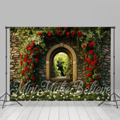 Aperturee - Trendy Arched Door Res Flowers Birck Spring Backdrop