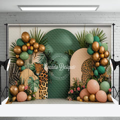 Aperturee - Tribal Plant Leopard Balloons Cake Smash Backdrop