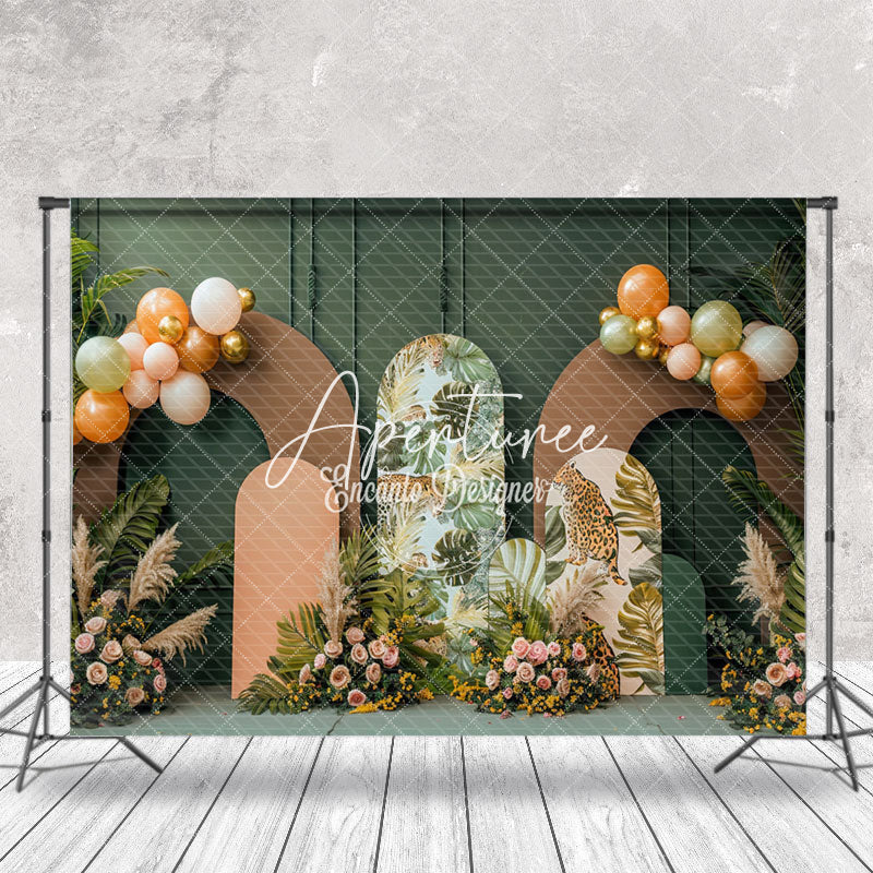 Aperturee - Tribal Plants Balloons Floral Cake Smash Backdrop