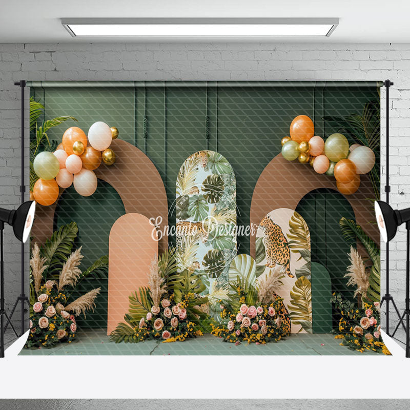 Aperturee - Tribal Plants Balloons Floral Cake Smash Backdrop