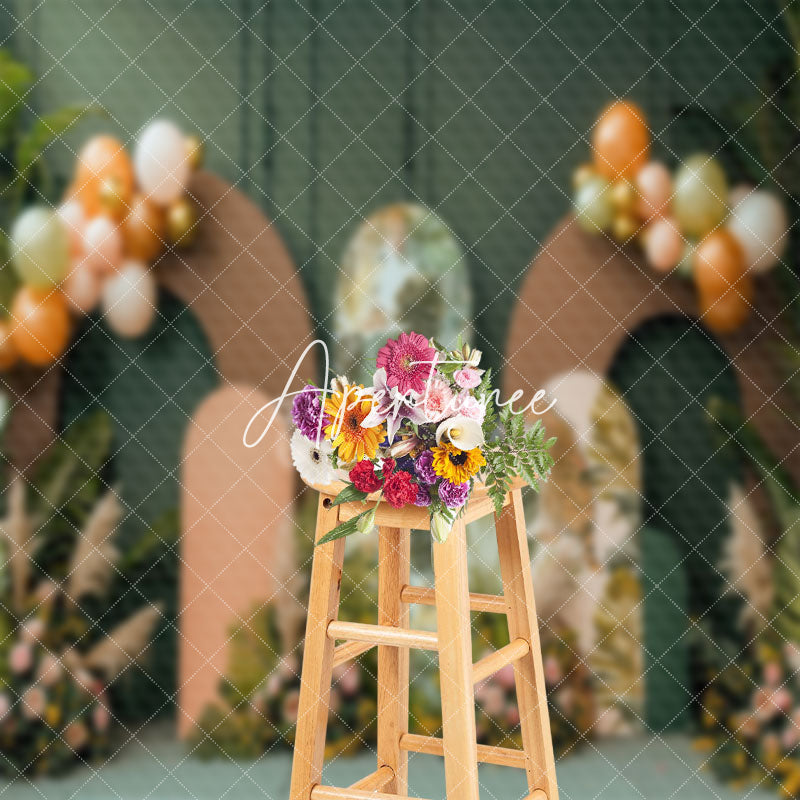 Aperturee - Tribal Plants Balloons Floral Cake Smash Backdrop