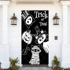 Aperturee - Trick Or Treat White Black Cats Halloween Door Cover