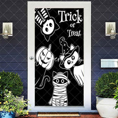 Aperturee - Trick Or Treat White Black Cats Halloween Door Cover