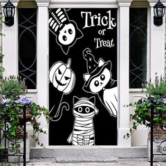 Aperturee - Trick Or Treat White Black Cats Halloween Door Cover