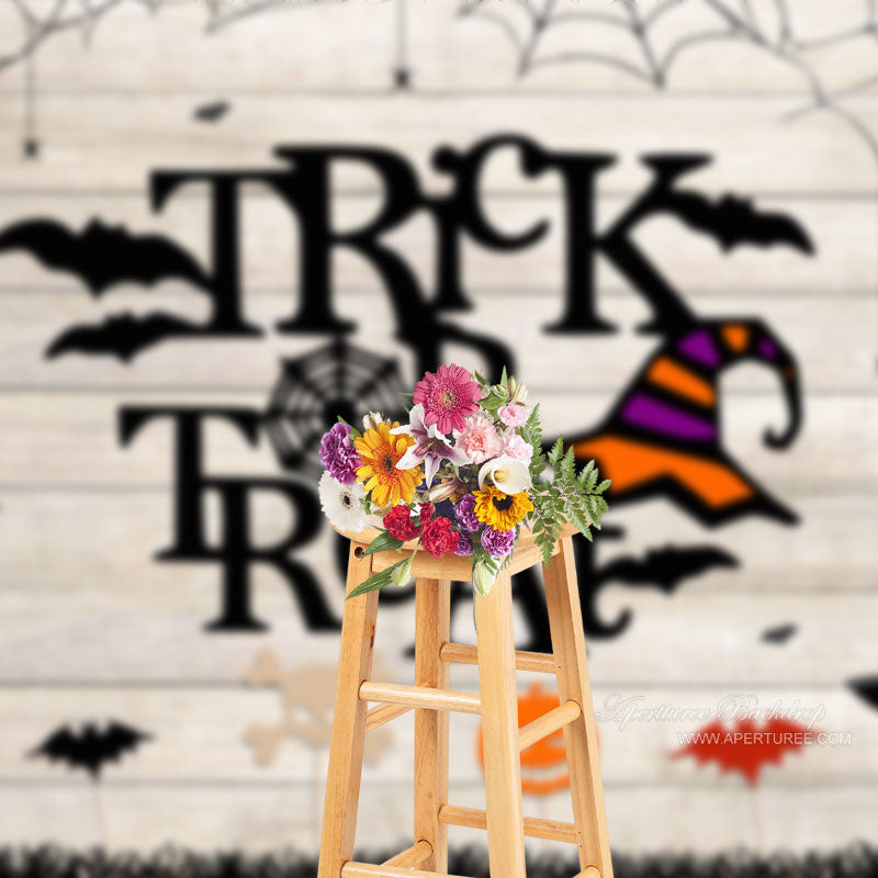 Aperturee - Trick Or Treat Witch Hat Wood Halloween Party Backdrop