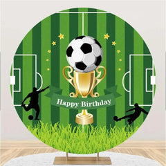 Aperturee - Trophy Football Field Grass Round Birthday Backdrop