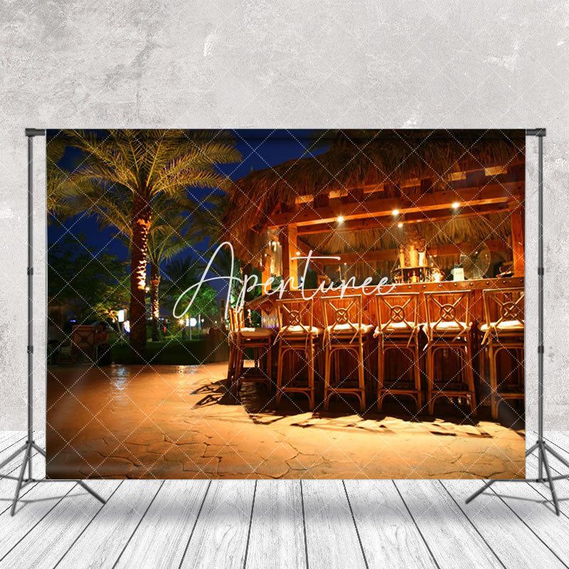 Aperturee - Tropical Bar Beach Summer Night Scenery Backdrop