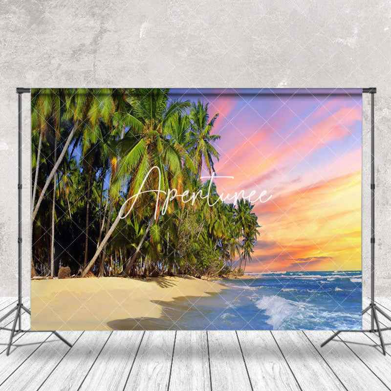 Aperturee - Tropical Coconut Trees Beach Sunset Summer Backdrop