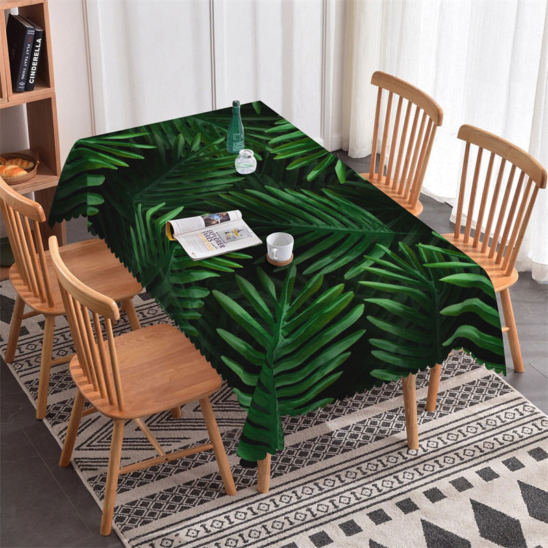 Aperturee - Tropical Dark Green Leaf Black Rectangle Tablecloth