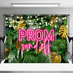 Aperturee - Tropical Green Leaves Light Prom Send Off Backdrop