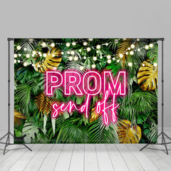 Aperturee - Tropical Green Leaves Light Prom Send Off Backdrop