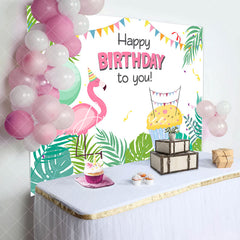 Aperturee - Tropical Green Monstera Flamingo Birthday Backdrop