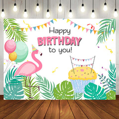 Aperturee - Tropical Green Monstera Flamingo Birthday Backdrop