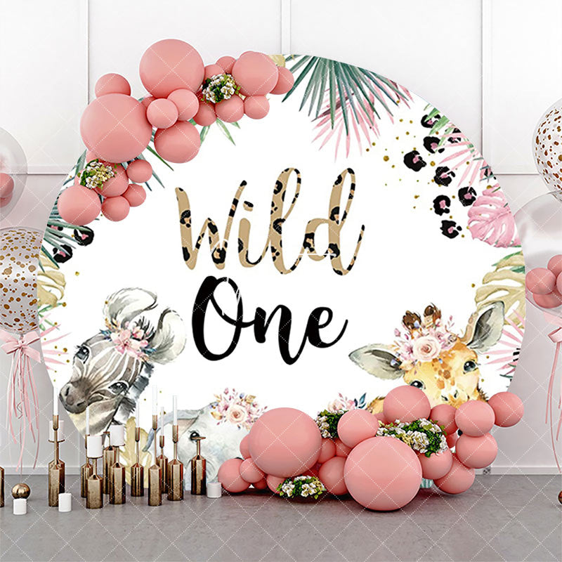 Aperturee - Tropical Leaves Animals Round 1st Birthday Backdrop