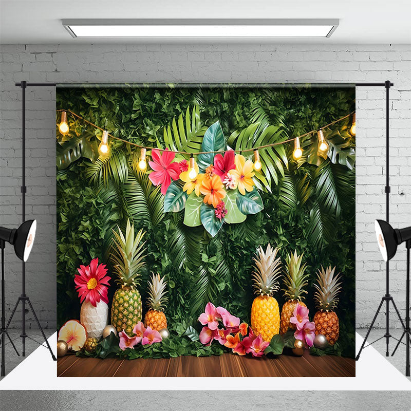 Aperturee - Tropical Leaves Flowers Fruits Summer Photo Backdrop