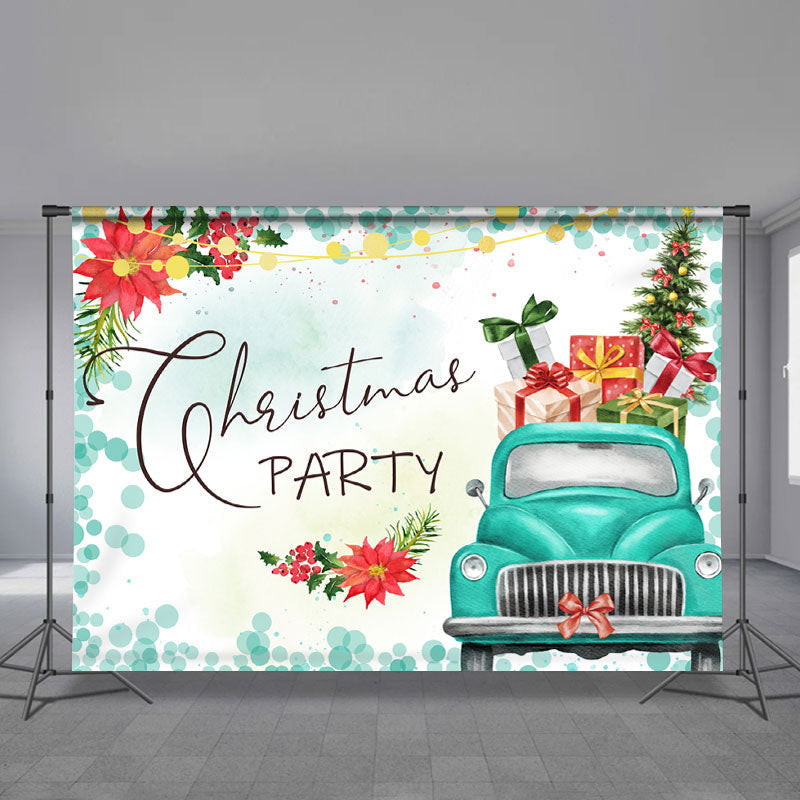 Aperturee - Truck Full Of Gift Floral Merry Christmas Backdrop