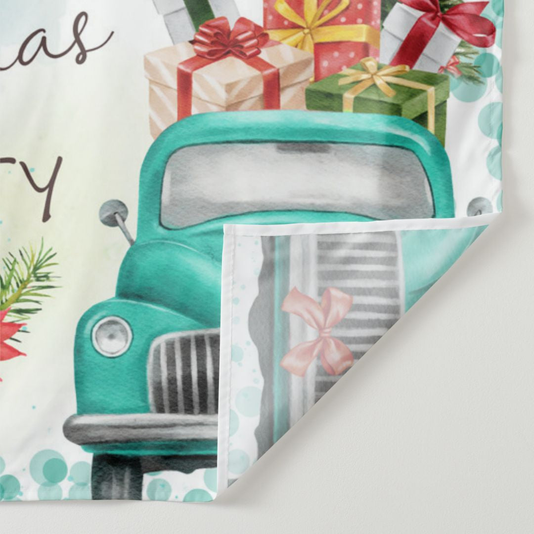 Aperturee - Truck Full Of Gift Floral Merry Christmas Backdrop