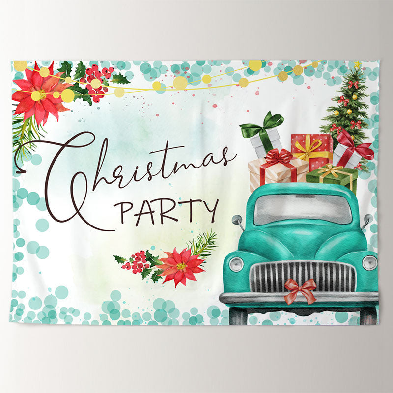 Aperturee - Truck Full Of Gift Floral Merry Christmas Backdrop