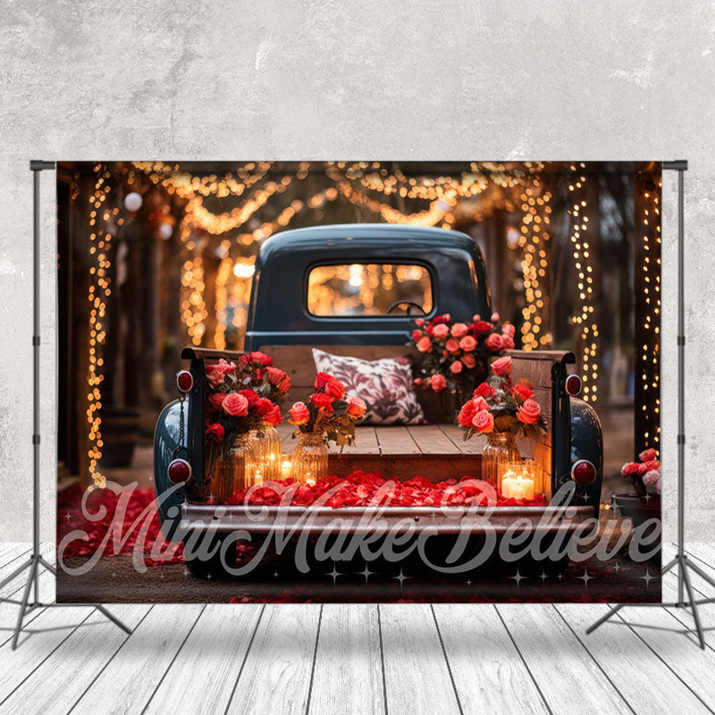 Aperturee - Truck Light Floral Valentines Day Photo Backdrop