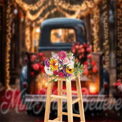 Aperturee - Truck Light Floral Valentines Day Photo Backdrop