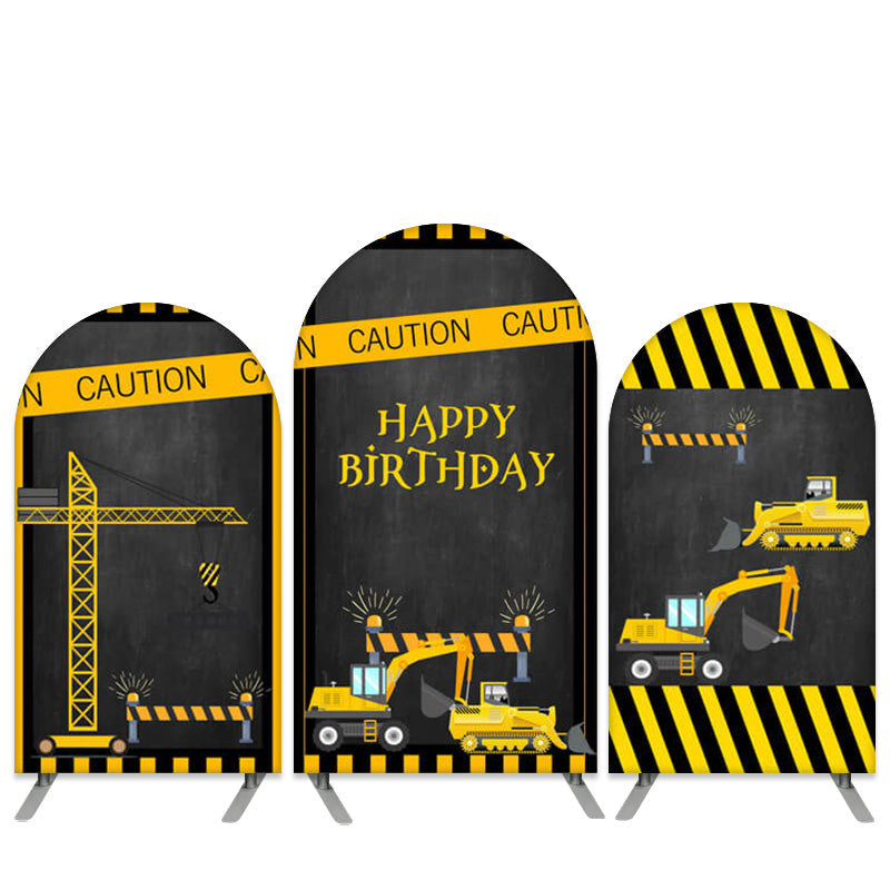 Aperturee Truck Theme Black Yellow Birthday Arch Backdrop Kit