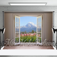 Aperturee - Tulip Snow Mountain Door And Window Spring Backdrop