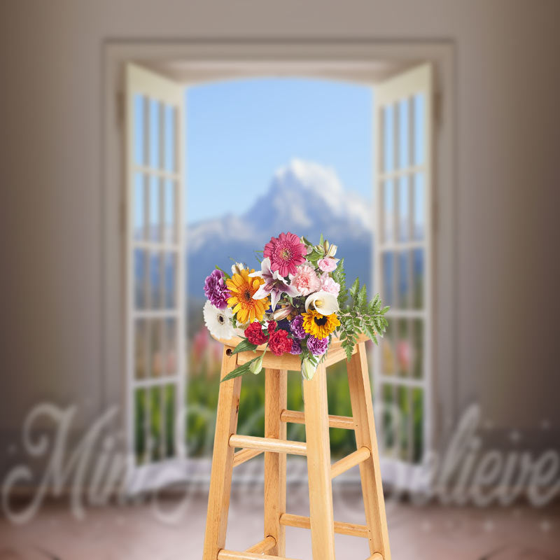 Aperturee - Tulip Snow Mountain Door And Window Spring Backdrop