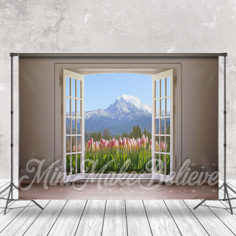 Aperturee - Tulip Snow Mountain Door And Window Spring Backdrop