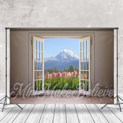 Aperturee - Tulip Snow Mountain Door And Window Spring Backdrop