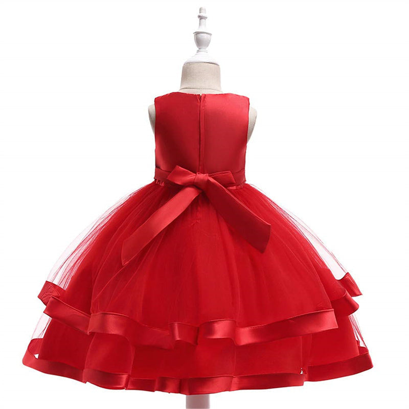 Aperturee - Tulle Bow Puffy Formal Party Wedding Kids Dress