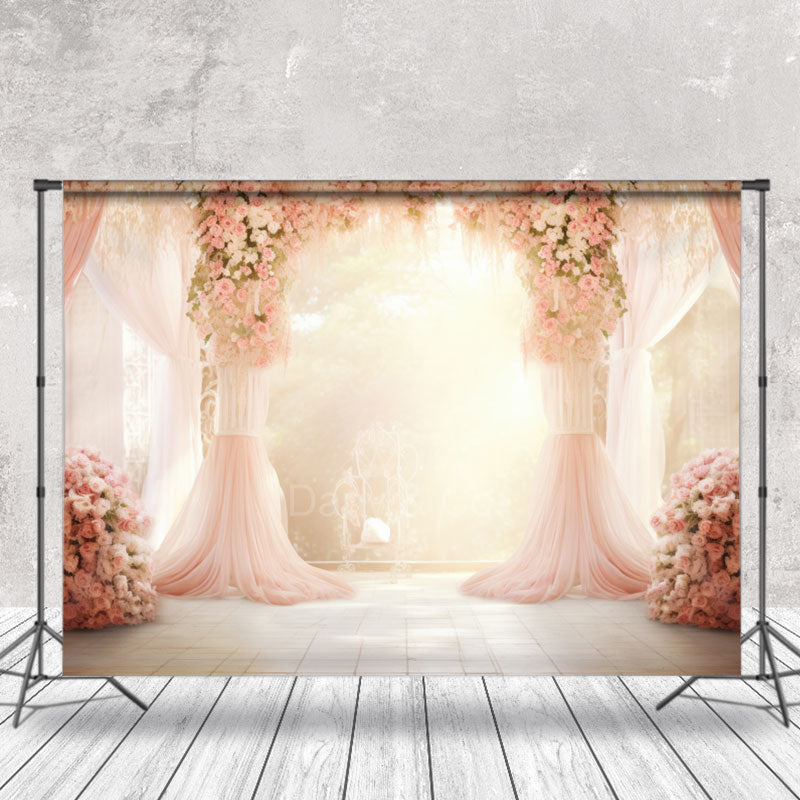 Aperturee - Tulle Curtain Rose Decoration Wedding Photo Backdrop