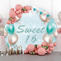 Aperturee Turquoise Balloon Sweet 16 Birthday Round Backdrop