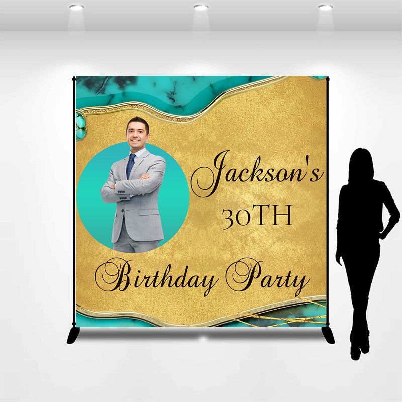 Aperturee - Turquoise Texture Gold Custom 30th Birthday Backdrop