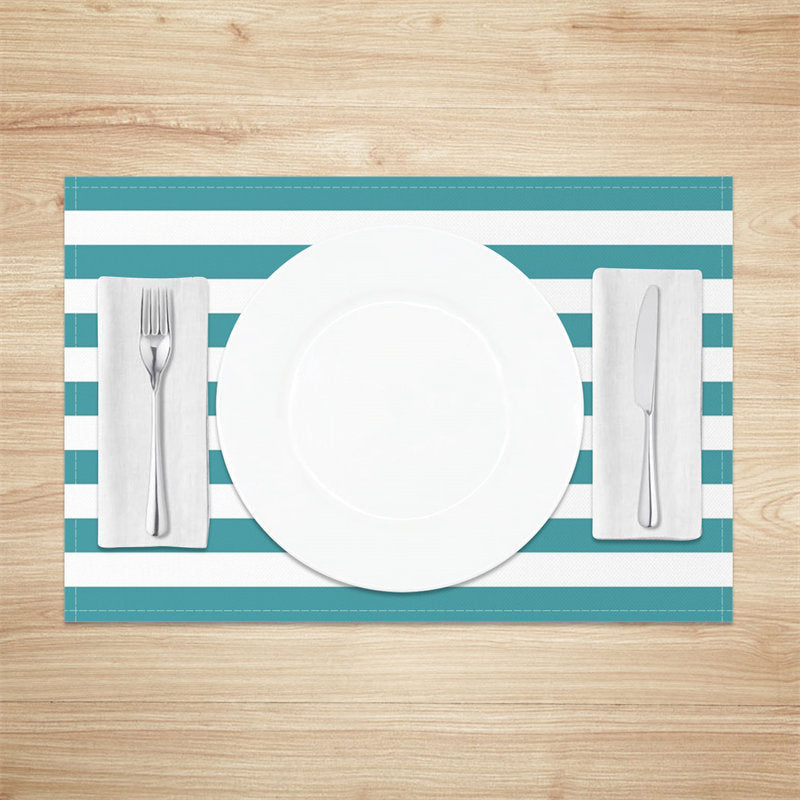 Aperturee - Turquoise White Stripe Modern Set Of 4 Placemats