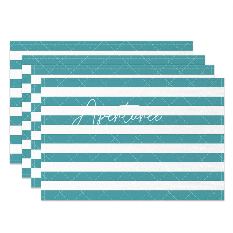 Aperturee - Turquoise White Stripe Modern Set Of 4 Placemats