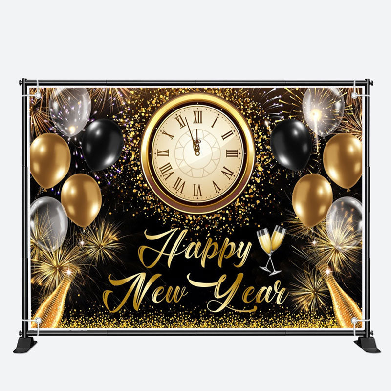 Aperturee - Twelve Clock Black Gold Glitter New Year Backdrop