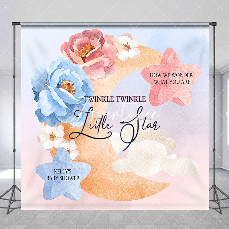 Aperturee - Twinkle Star Floral Moon Custom Baby Shower Backdrop