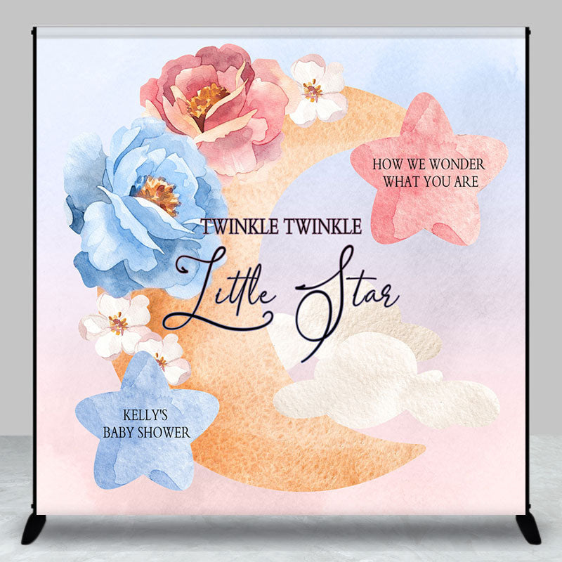 Aperturee - Twinkle Star Floral Moon Custom Baby Shower Backdrop